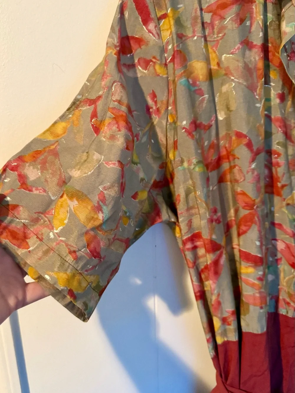 Two-Tone Floral Button Front Midi Dress in Rust and Olive, XL - Picture 5 of 7